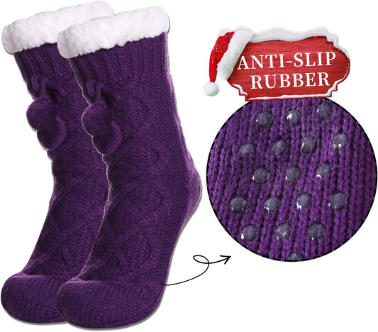Womens Non Slip Slipper Socks Winter Warm Soft Cozy Fuzzy Fleece-Lined Grippers Home Socks